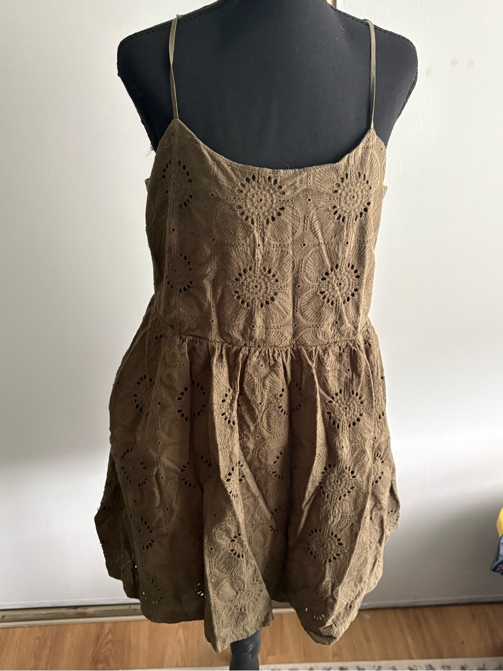 LOFT Olive Eyelet Spaghetti-Strap Midi Dress